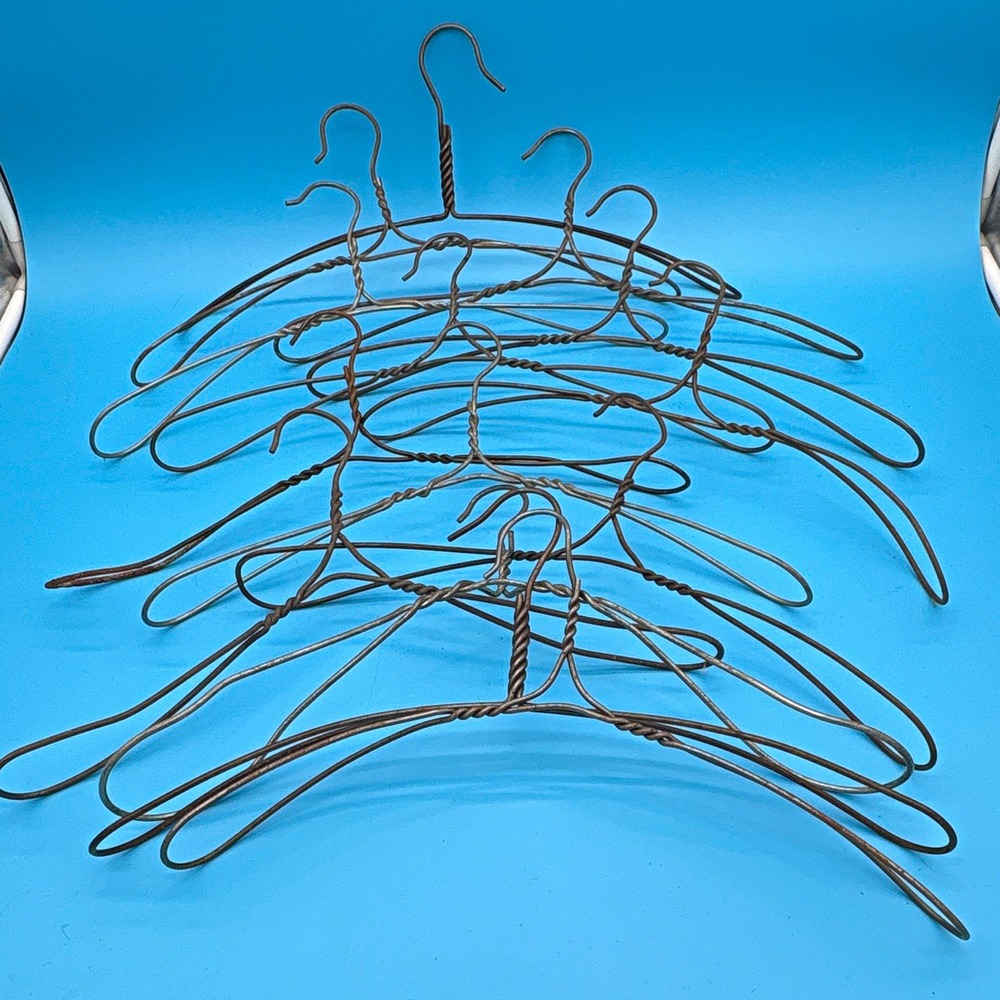 Lot of 14 Antq Late 1800s Twisted Wire Hangers Primitive Double Shoulder Loop